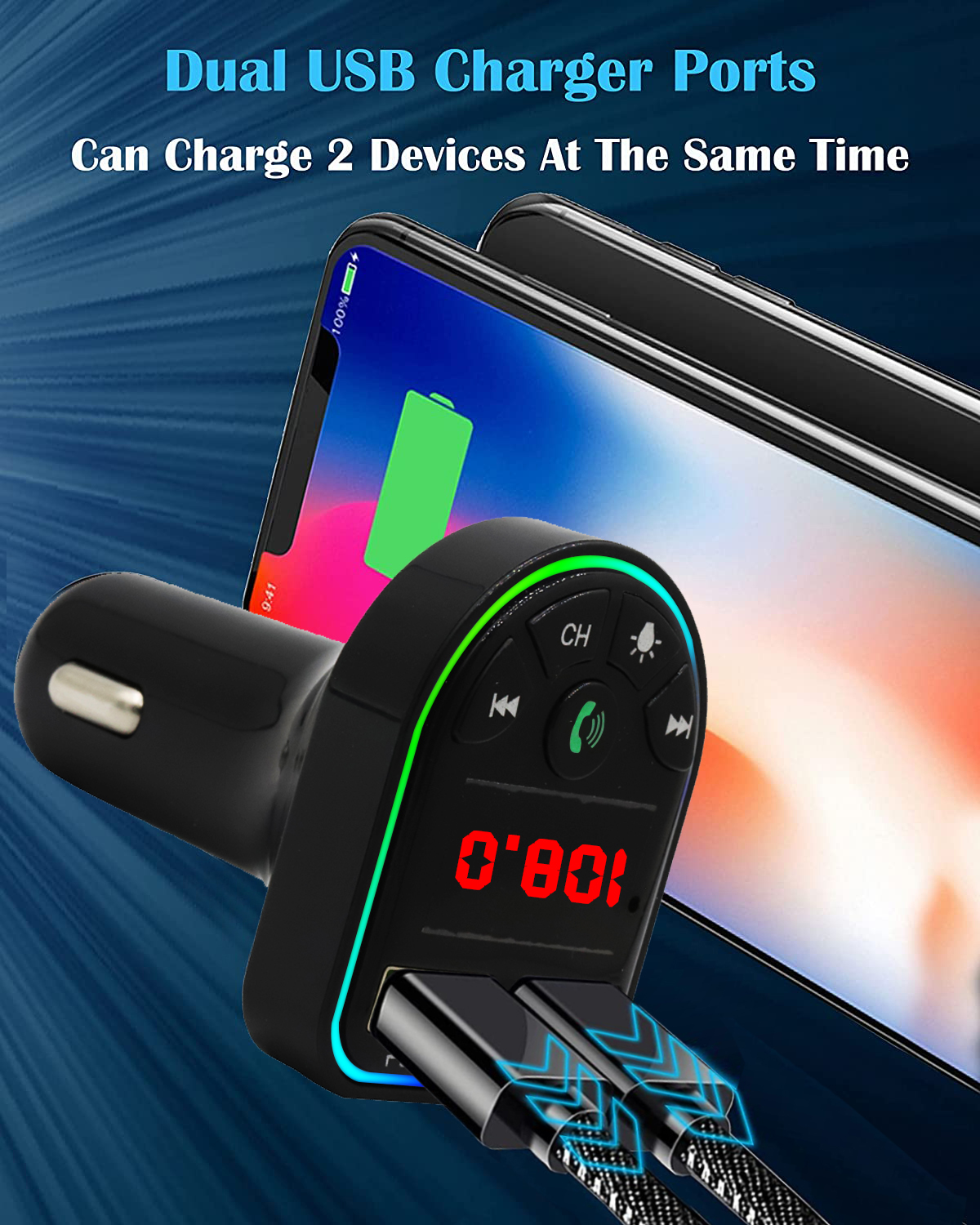 2. LM-F5 LED Car BT FM Dual USB Car Charger Corporate Purchase and bulk purchase from China Union Power -Description-